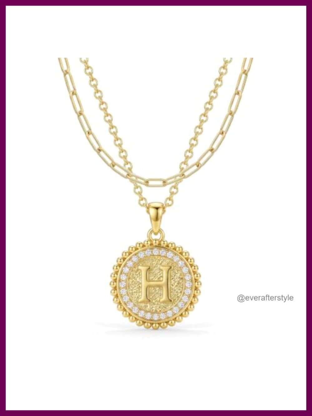 14K Gold Layered Initial Necklace Paperclip Cable Chain Coin Pendant